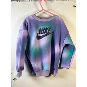 Nike 4t Crewneck Sweatshirt Purple Teal Airbrush Tie Dye Logo Fleece Pullover